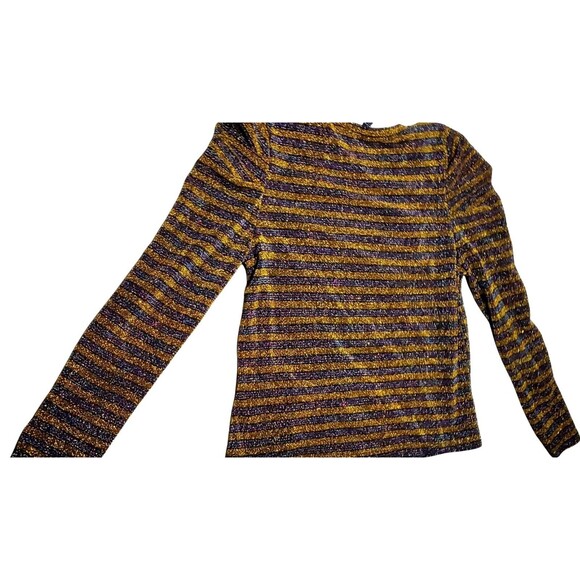 Forever 21+ Purple Gold Glitter Striped Blouse 2X Long Sleeve Sparkle Top - Picture 3 of 12